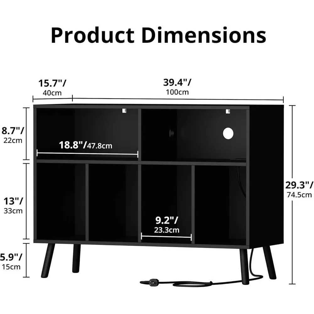 Record Player Stand with Vinyl Storage Cabinet, Wood Turntable Table Open Shel Holder Up to 350 Albums Cube Storage Organizer or