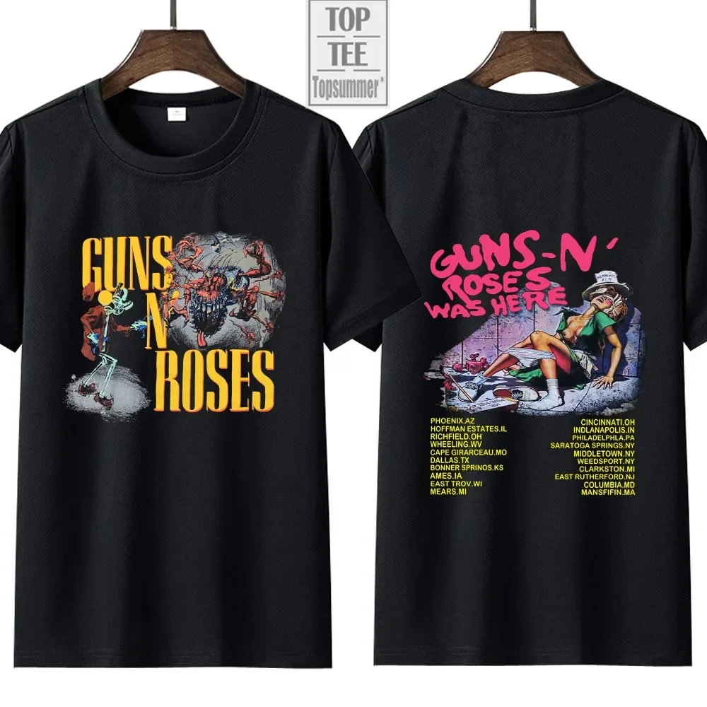 Camiseta Vintage de la Banda de Rock Gun N' Rose, Camiseta de la Gira de 1980, Camiseta Informal para Mujer, Estilo Y2K, Hip Hop, Streetwear, Manga Corta