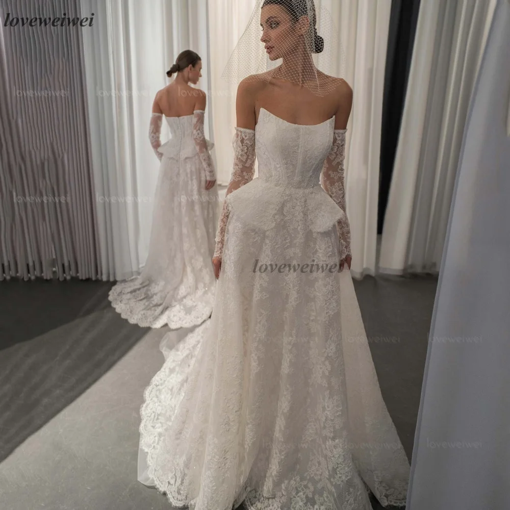 Customized Lace Elegant Wedding Dress Mermaid Strapless Bride Dresses Detachable Train Luxury Bridal Gowns Vestidos De Novia