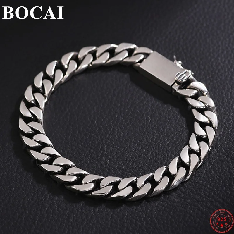 BOCAI S925 Sterling Silver Bracelets for Men Women New Fashion 7MM 8MM Cuban Link Chain Argentum Punk Jewelry