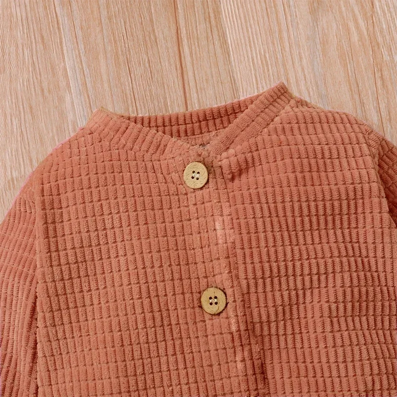 PatPat Baby Girl/Boy Solid Color Textured Button Design Long-sleeve Jumpsuit Soft and Comfortable Perfect for Outings