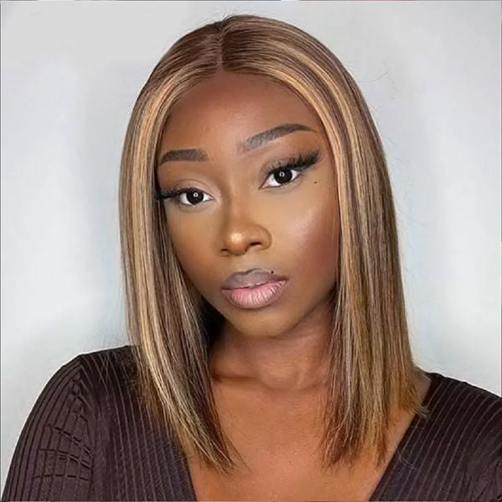

6X4 Wig 4/27 Highlight Bob Wigs Human Hair Wear and Go Glueless Ombre Highlight Bob Lace Front Wigs Human Hair Pre Plucked