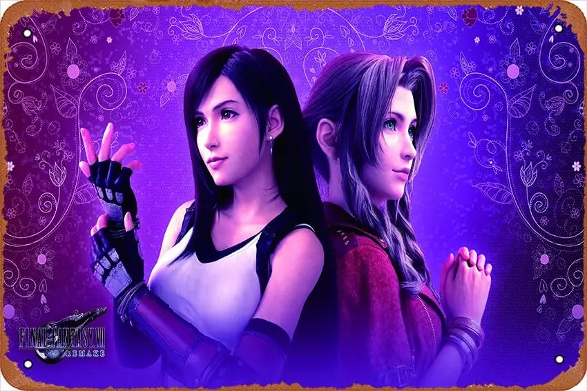 Aerith Gainsborough and Tifa Lockhart FF Remake game Vintage Look Reproduction Metal Tin Sign Wall Art Decor Garden Bar Caf sign