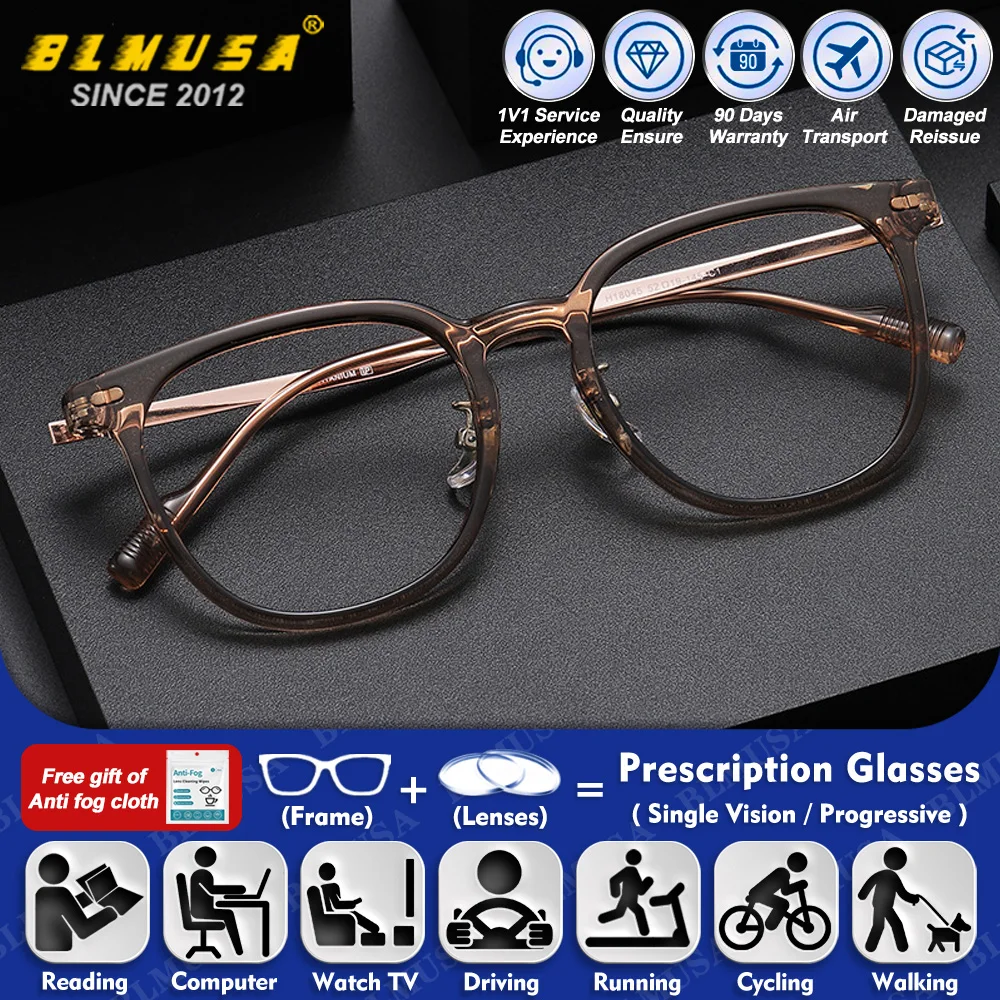 

BLMUSA (M) Retro Alloy Myopia Photochromic Prescription Glasses For Women High Quality Blue Light Filter Progressive Eyeglasses