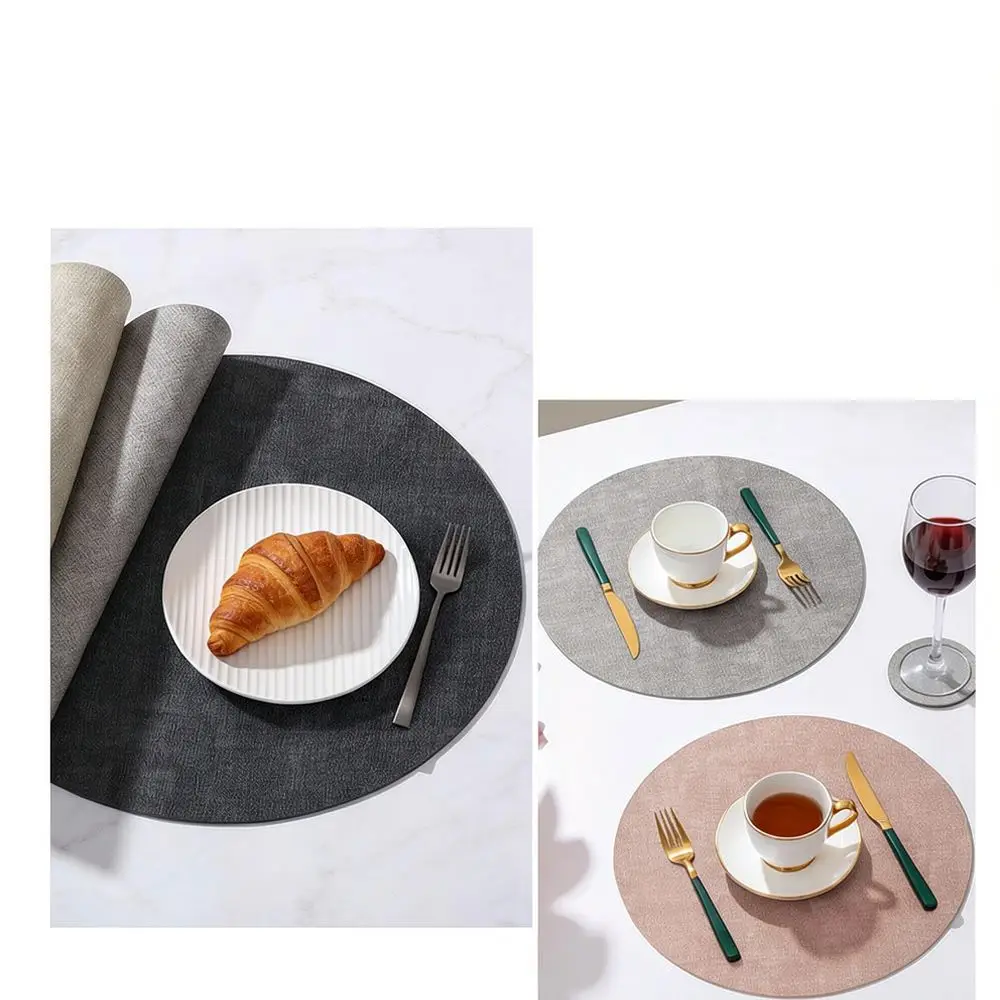 Decorative Round Leather Placemat Luxury Texture Table Pad Anti Scald Waterproof Mat For Home Dining Kitchen Supplies