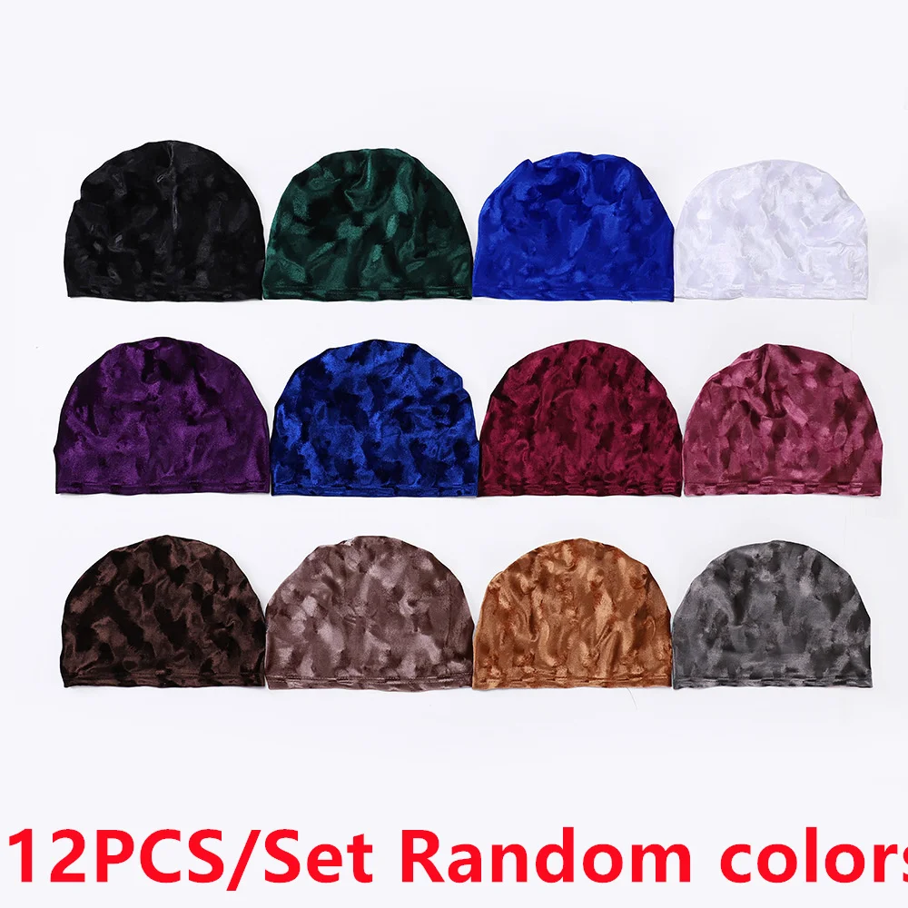 

12PCS Muslim Velvet Underscarf Print Undercap Beanies Bonnet Women Chemo Cap Hair Loss Headscarf Inner Hijab Hat Turbante Mujer