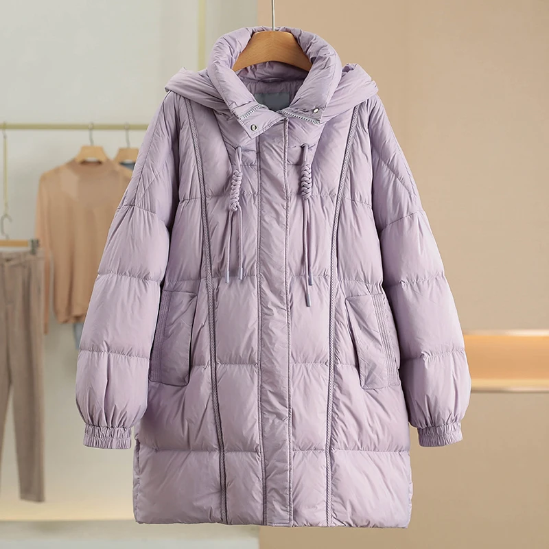 

Пуховик с капюшоном женский, теплый, свободного кроя, с регулируемой талией, длинными рукавами, на молнии, цвет зимний...