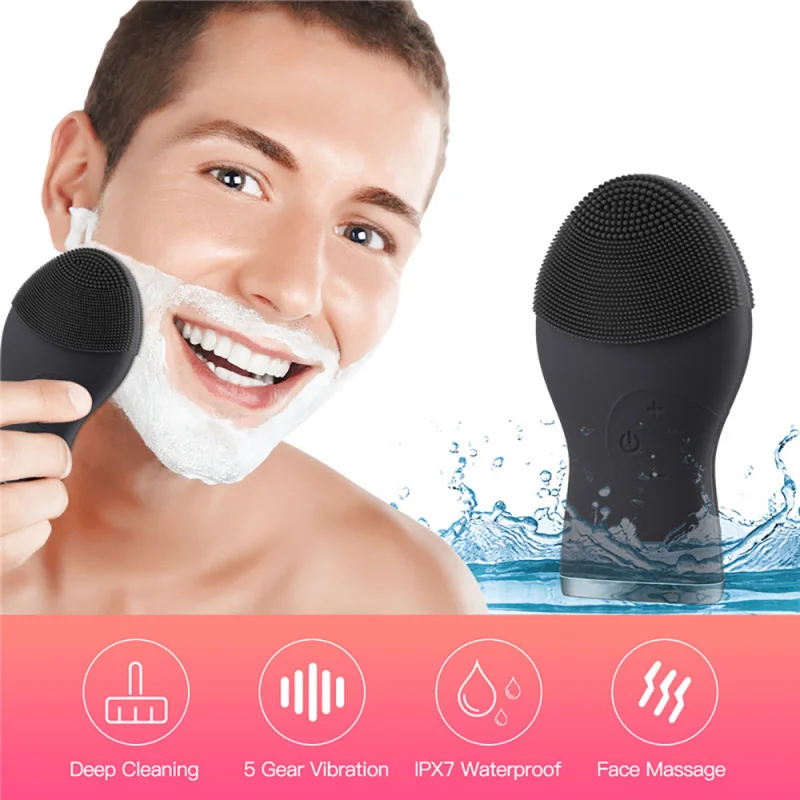 

Waterproof Sonic Vibration Cleaning Deep Pore Cleansing Skin Massager Electric Silicone Facial Brush