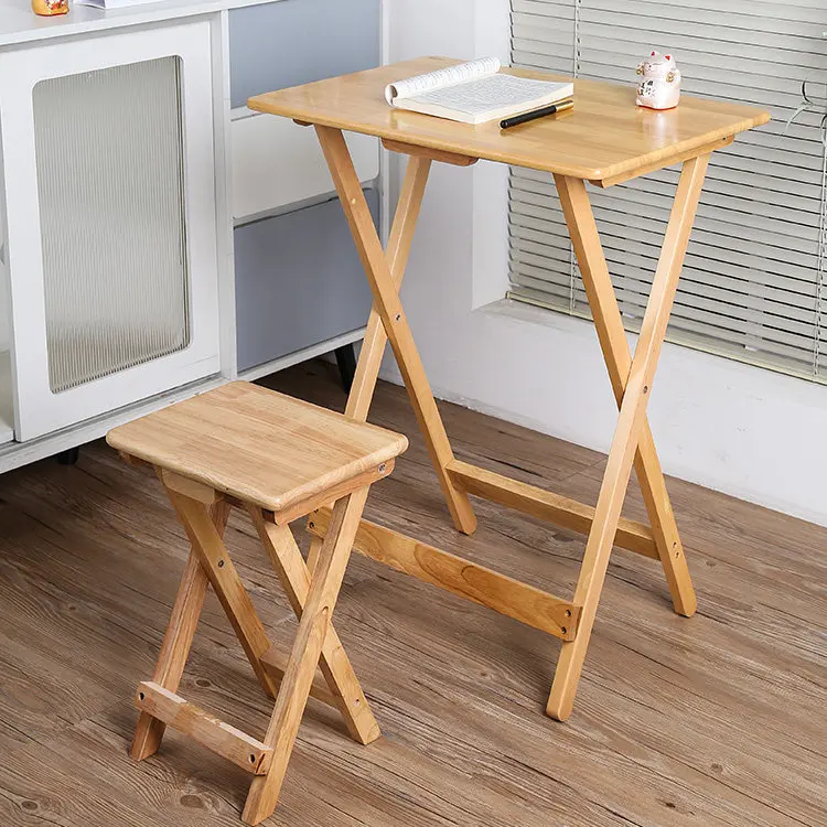 Solid wood simple folding table small apartment portable dining table home rectangular learning writing desk balcony storage