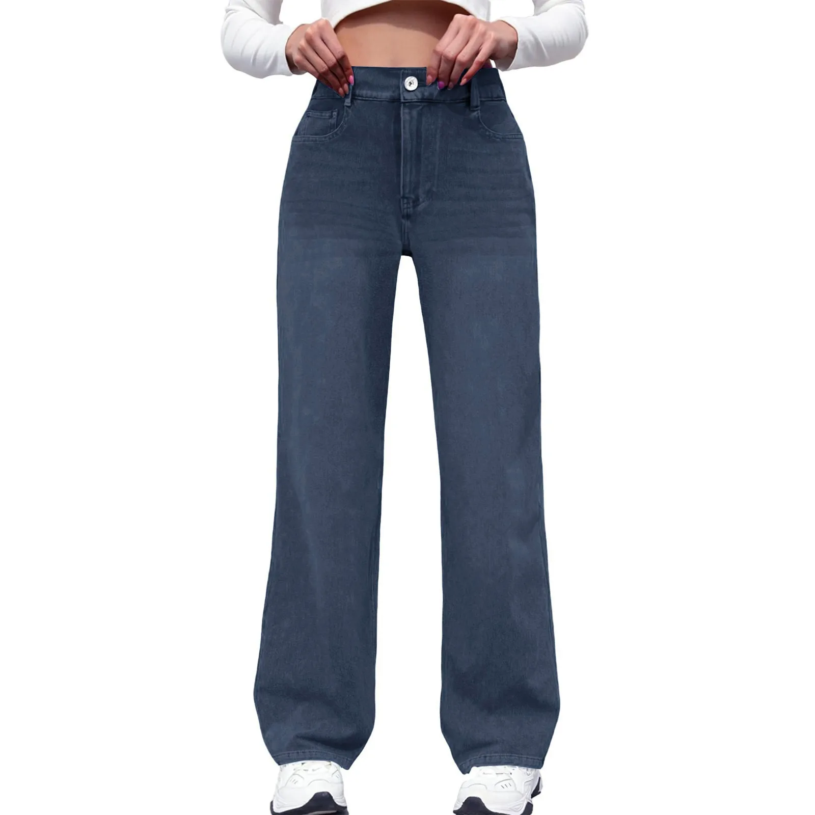 Nouveau Y2K lavé bleu droit coupe ample taille haute trou pantalon pantalon femme jean mode personnalité pour faire vieux Denim