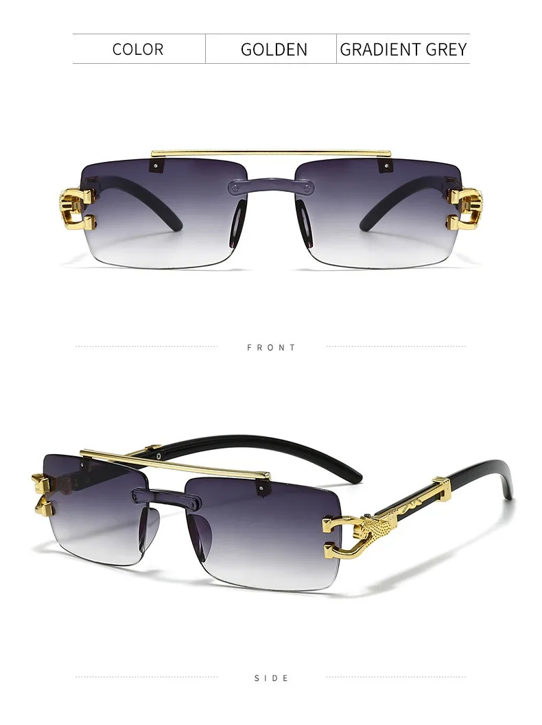2025, neue modische rahmenlose Schneidkante, integrierte Doppelstrahl-Leopardenbein-Anti-UV-Sonnenbrille, Retro, vielseitig – Detail 16