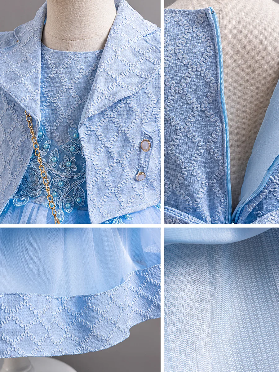 3 Stück Mädchen elegante Kleider Sommer Luxus Schleife Prinzessin Kleider für Mädchen 12 Jahre alte Kinder Taufe Hochzeitskleid Geburtstag Abend – Detail 6