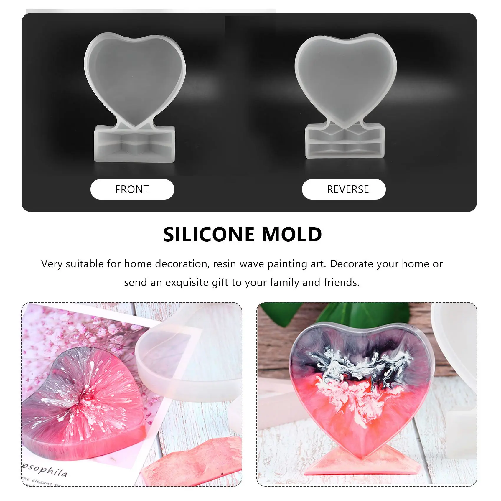 Molde de resina A88M para marco de fotos, moldes epoxi de silicona en forma de corazón para fundición y decoración del hogar, manualidades DIY