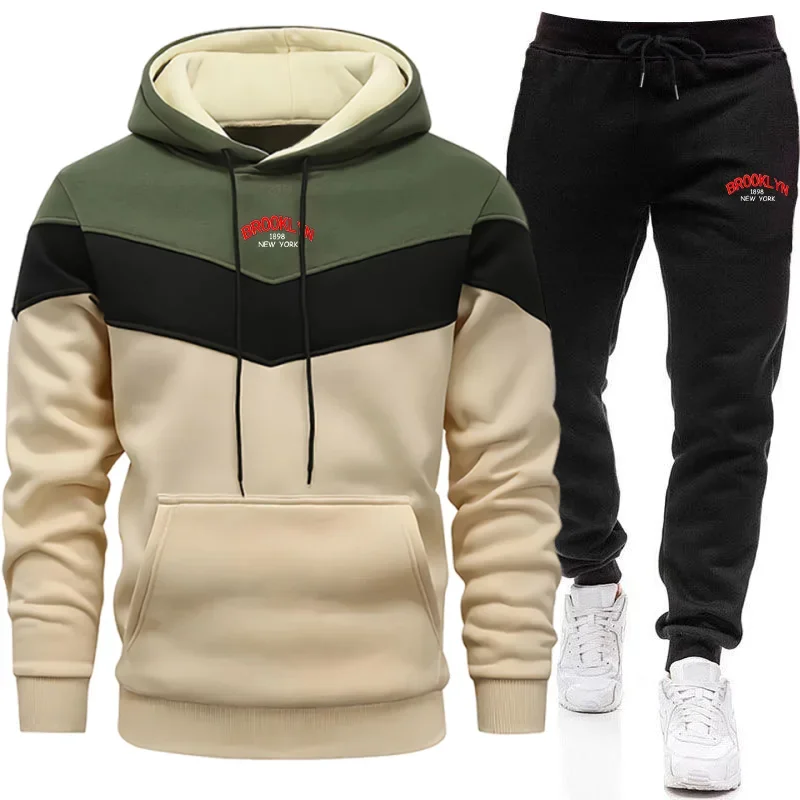 

Autumn Winter Men Sporty Jogger Set Hoodies Sweatshirt Casual Urban Fashion Tracksuit Hooded Sweatpants Brooklyn Printed Outfits