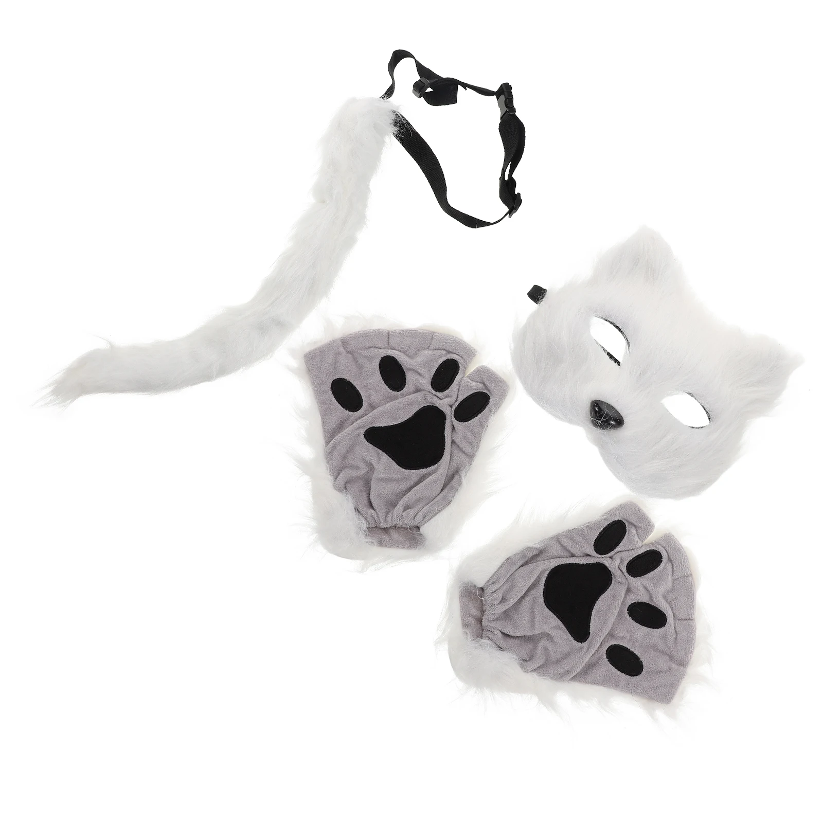 

Faux Half Face Animal Masks Cat Halloween Cosplay Costume Accessories Paws Gloves Furry Fox White