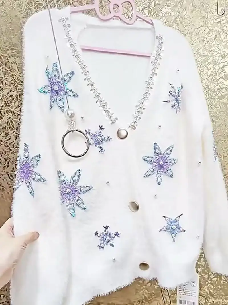 

Роскошный мягкий белый свитер из искусственного меха норки для женщин, осенне-зимний трикотаж, свободный повседневный трикотаж, кардиган, пальто, женская одежда