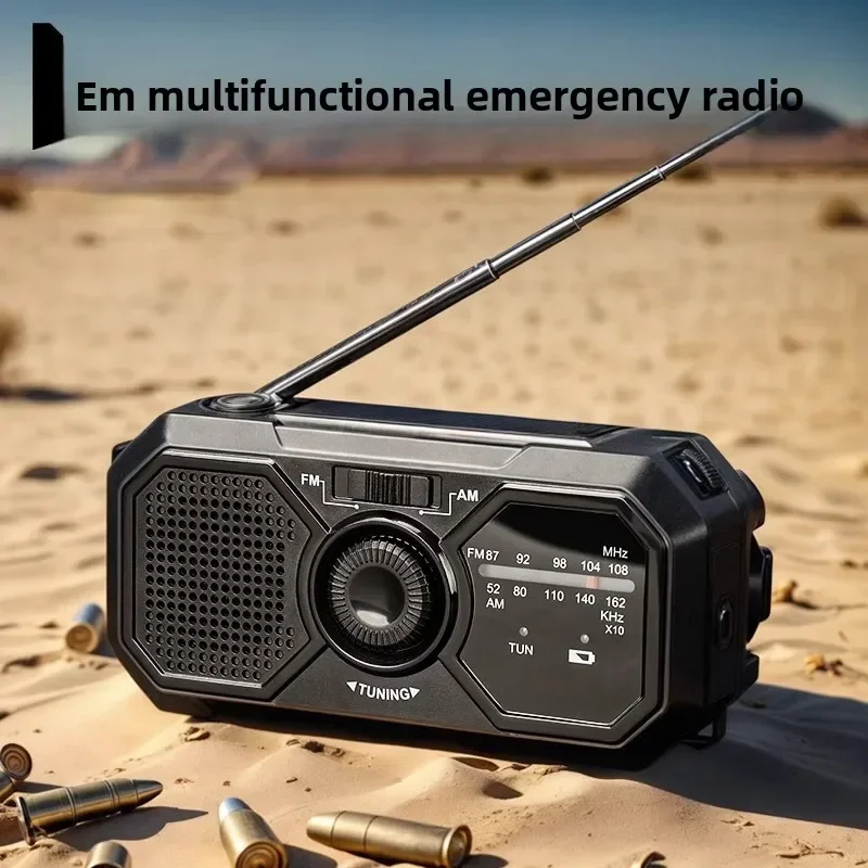 راديو شمسي محمول، راديو إسعافات أولية لمجموعات الطوارئ مع كرنك، راديو دينامو AM/FM، محطة طاقة قابلة للتسرب، شاحن هاتف USB #2