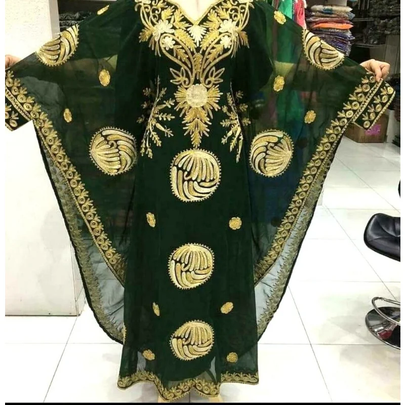 Dress Blue Green Dubai Saudi Arabian Robe Long Gown Evening Dress European and American Fashion Trends