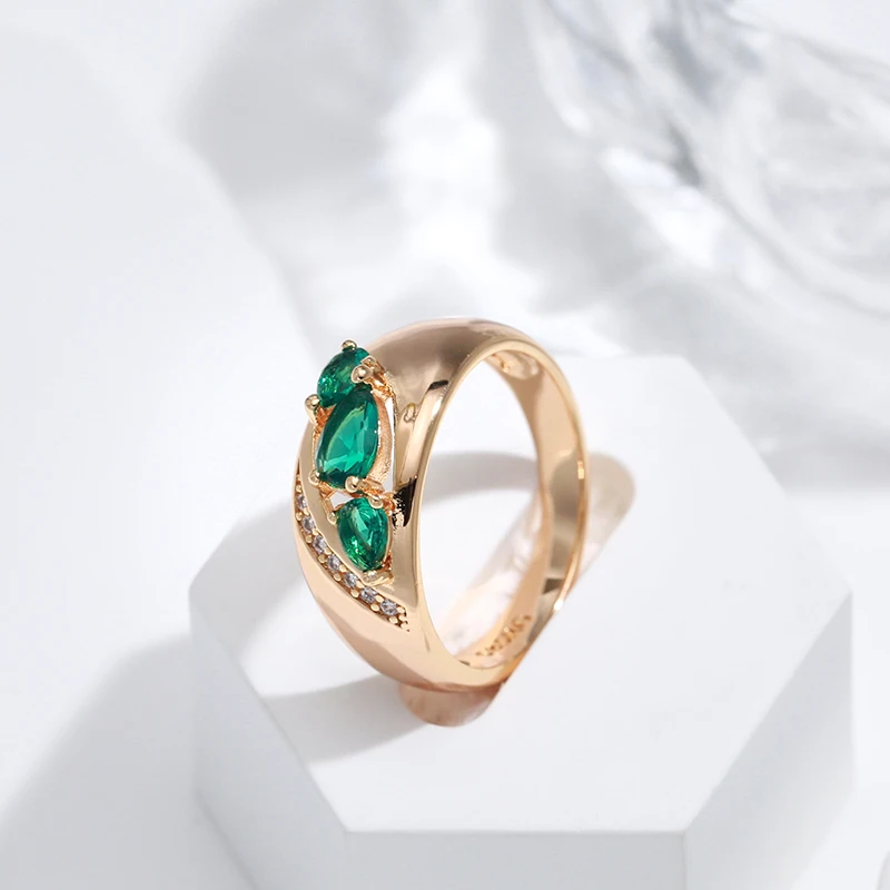 Wbmqda New 585 Rose Gold Color Earrings Ring For Women Unusual Green Natural Zircon Ethnic Bride Vintage Wedding Jewelry Sets