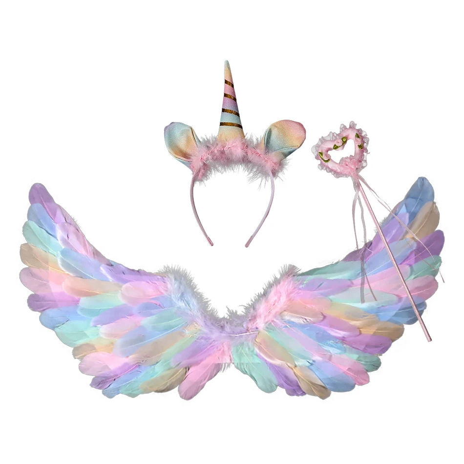 Girls Magic Wand  Angel Devil Wings Set Kids Stage Performances Halloween Cosplay Props Set Kids Accessories