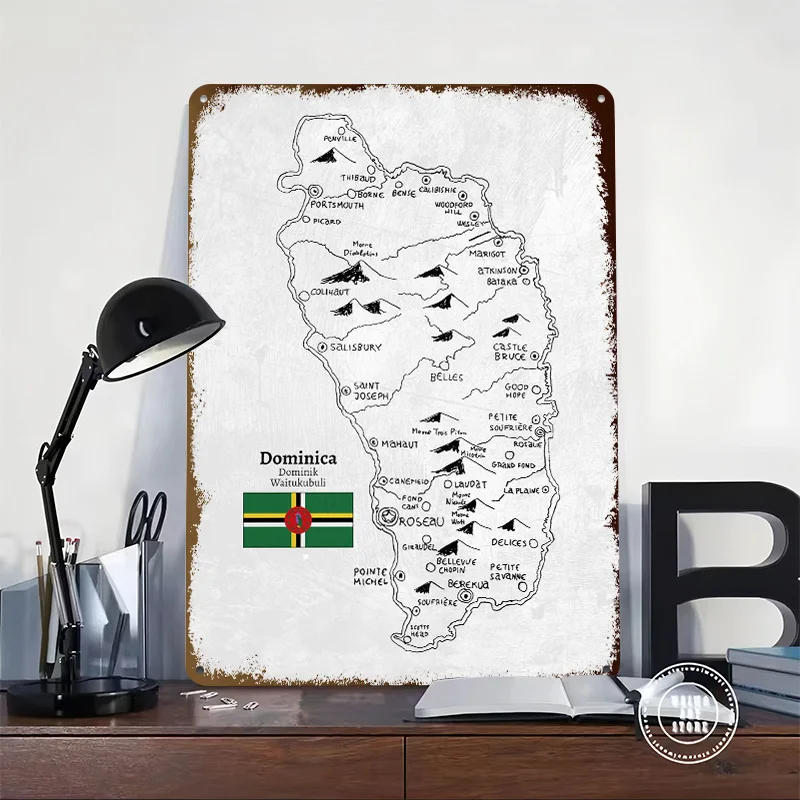 Handdrawn Dominica Map Metal Poster Perfect Gift for Fans Lovers Customized Wall Art Metal Sign for Garage Accessories Wand Deko