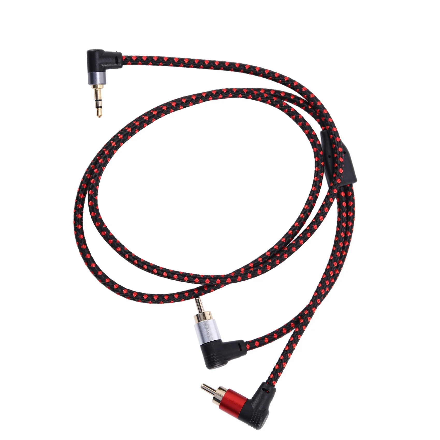 90 Degree 3.5mm Male to 2 RCA Male Cable Right Angle Stereo AUX Y Splitter Cord Microphone Jack Plug for Laptop 1M