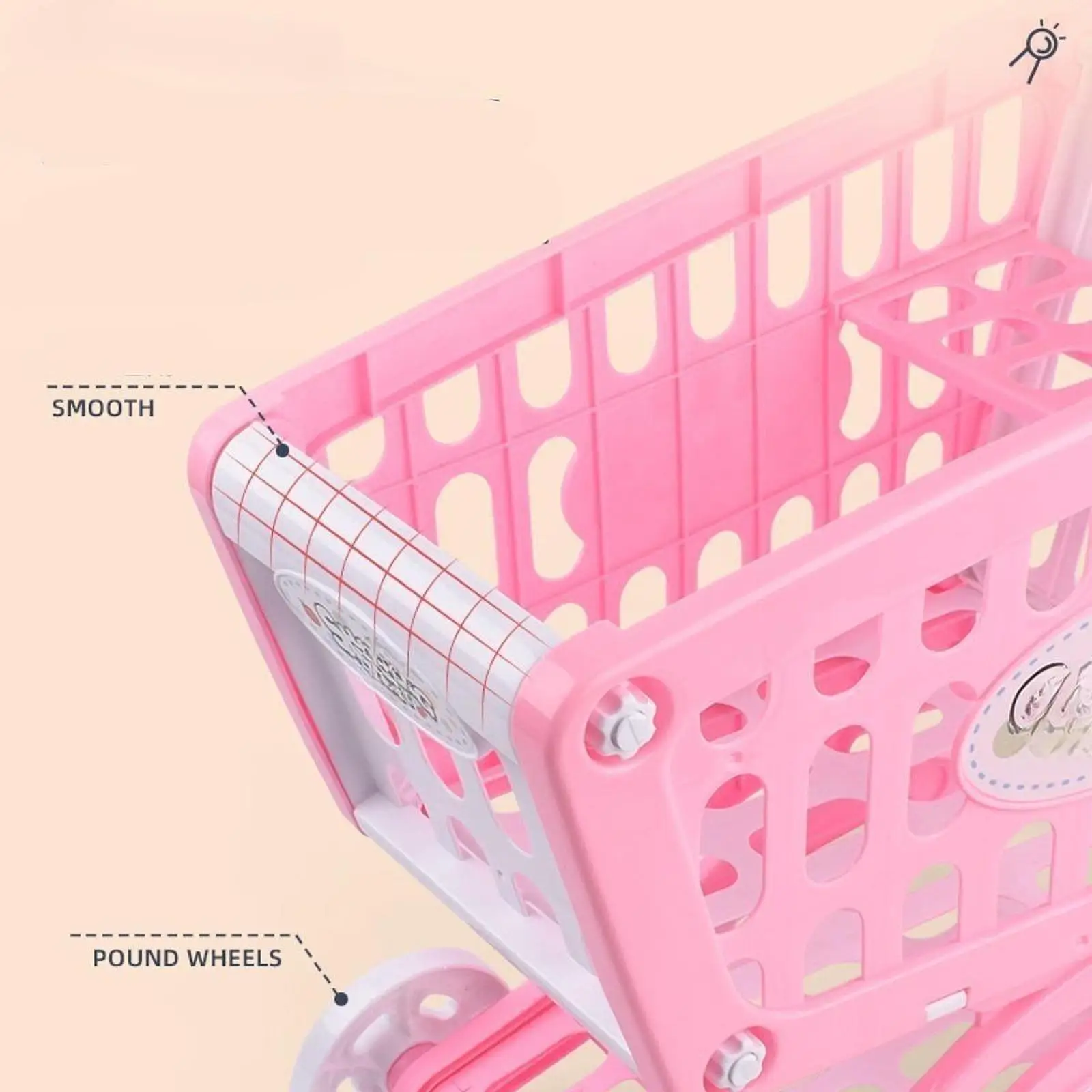 Childrens Toy Shopping Cart with Basket for Supermarket Pretend Play Fun Educational Push Trolley for Toddlers Age 2 Plus Girls