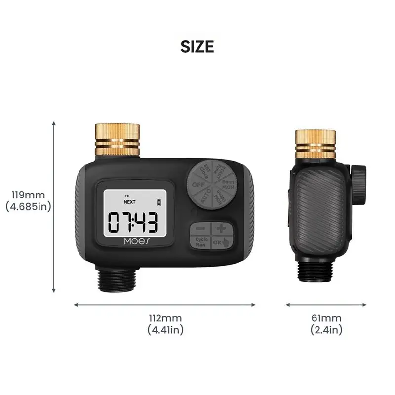 DT17 Water Timed Irrigation Water Valve with LCD Display Screen IP55 Waterproof Rotary Knob Button Control Smart Water Valve