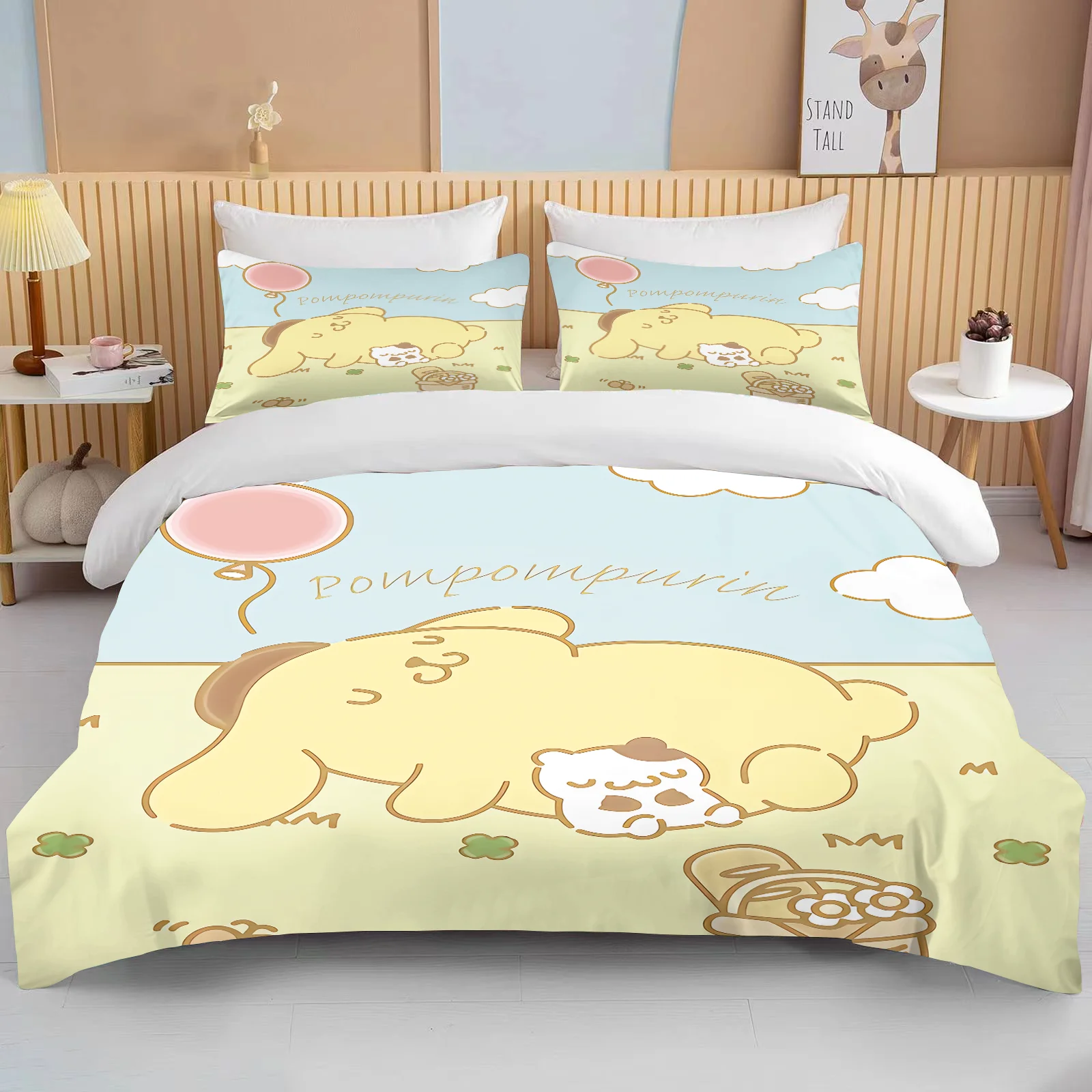 Imagem -04 - Desenhos Animados Anime Impresso Conjunto de Cama para Crianças e Adultos Capa de Edredão Consolador Fronha Rei de Pom Purin Kawaii Sanrio Meninos e Meninas