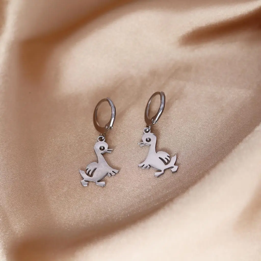 QIAMNI Cartoon Animal Swim Duck Drop Earrings For Women Girls Handmade Personality Creative Hoop Earring Gift Jewelry Pendientes