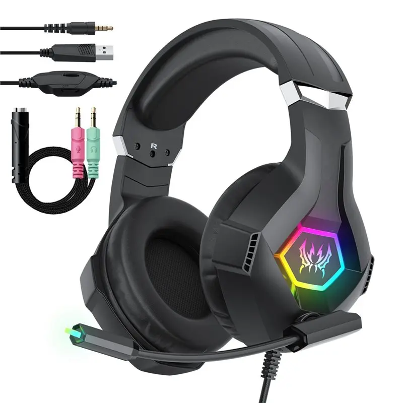 A53M-Wired Gaming Headset With Noise Cancel Mic For PS4 PS5 And Smartphone Surround Sound RGB Light Over Ear Headphone
