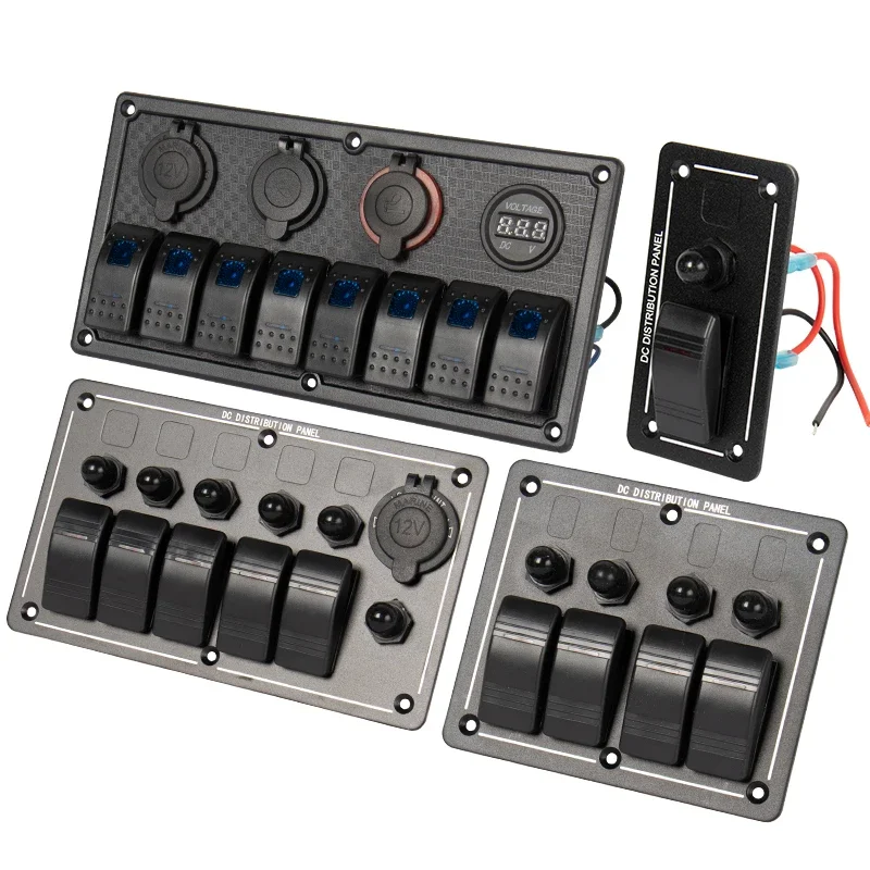 Marine Switch Panel Yacht Waterproof LED Rocker Switch 12-24V Aluminum Plate Overload Protector Ship Accessories