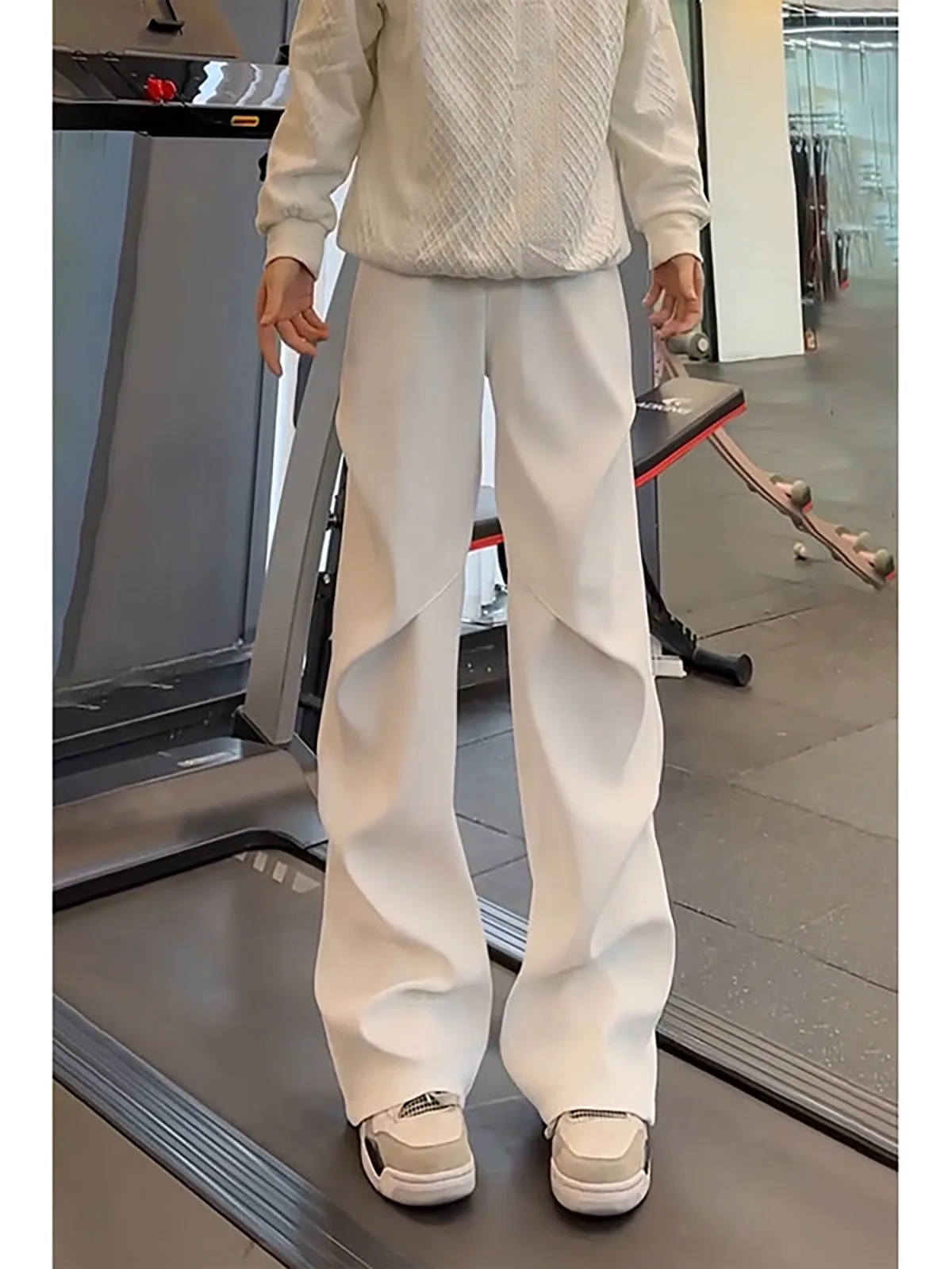

White Pleated Bell Bottom Men's Summer American Cleanfit Thin High-End Ice Silk Suit Soldier Long Pants Casual Loose Fit