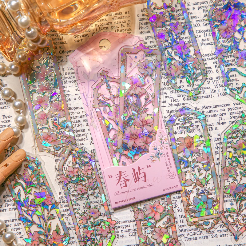 4 نمط 10 قطعة/الحقيبة الإشارات المرجعية البلاستيكية لقاء الزهور والمناظر الطبيعية سلسلة الساخن مختوم غير النظامية زهرة طالب القراءة الإشارات المرجعية الهدايا