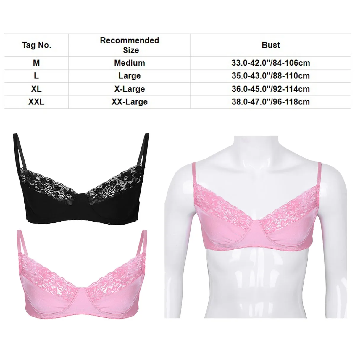 Men Sexy Bra Top Bralette Underwear Adjustable Spaghetti Strap Floral Lace Satin Bras Gay Crossdressing Lingerie Rave Clubwear