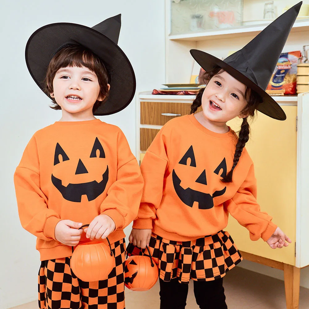 Jungen Mädchen Halloween Kürbis-Outfit Feiertagsparty Kinder Langarm Weiches Bequemes Set Atmungsaktives Kinder-Freizeit-Outfit Niedliches Zweiteiler-Set für Babys – Detail 10