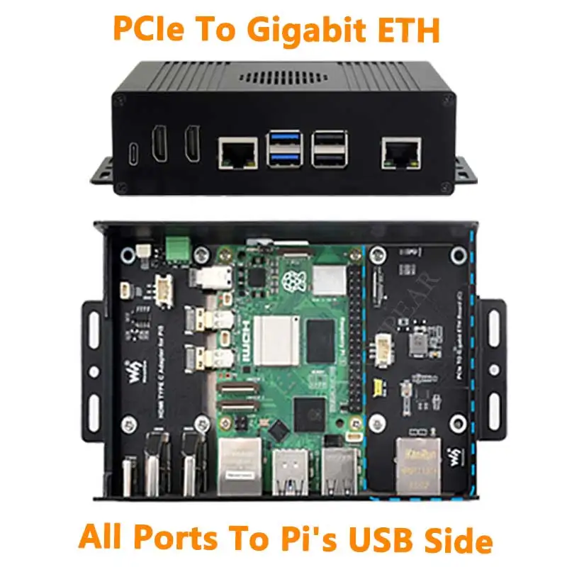 Raspberry Pi 5  PCIe to RJ45 Gigabit Ethernet All Ports To Pi's USB SideBox Case Ki-A