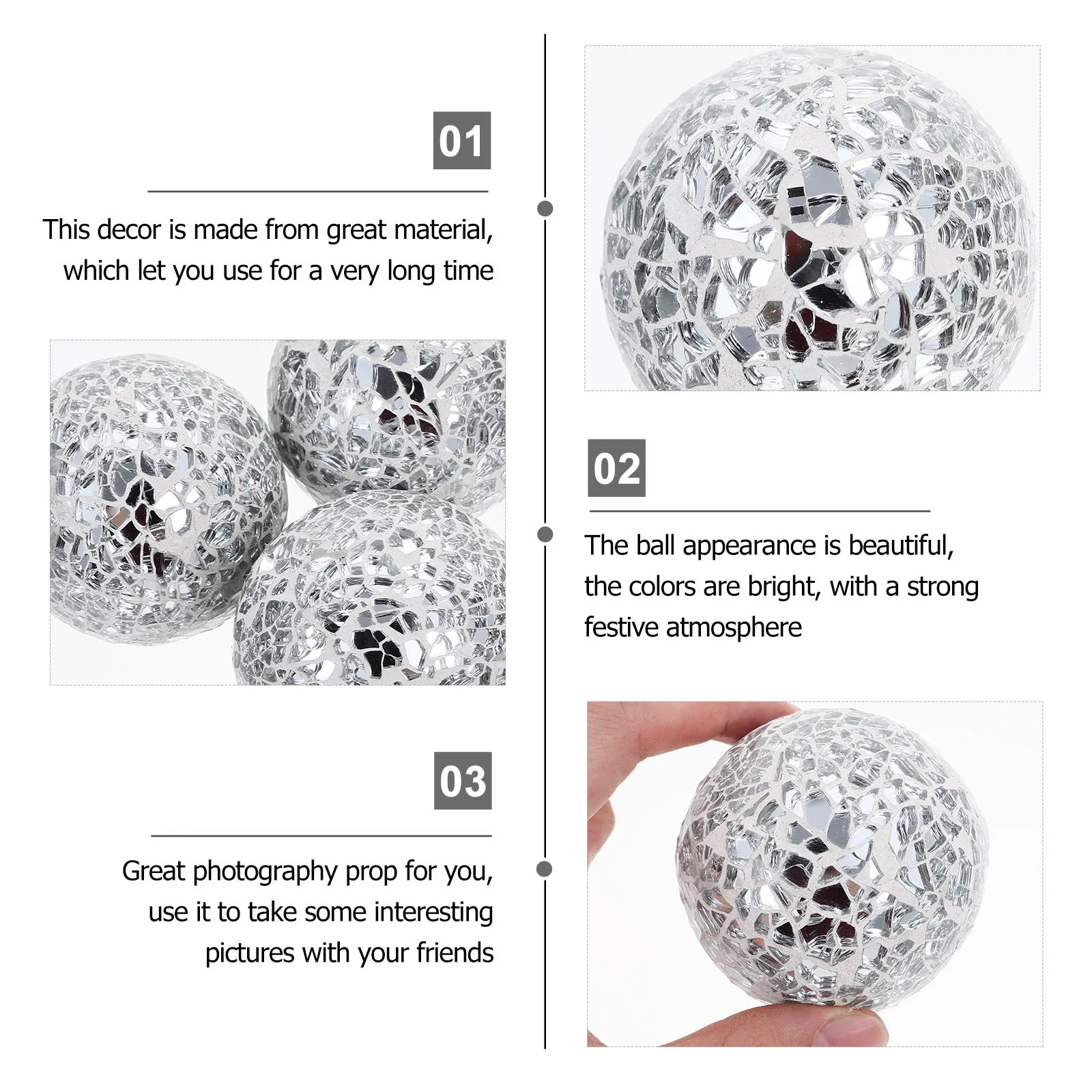 

3Pcs Christmas Balls Mosaic Xmas Tree Ornaments Blue Decorative Balls Holiday Decorations for Home Office Restaurant Bar