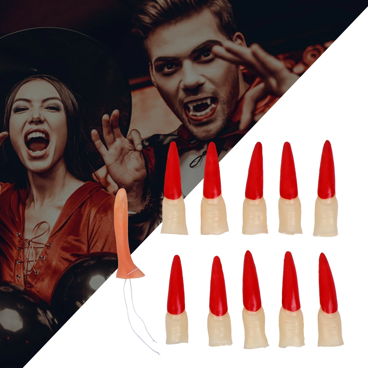 

11 Pcs Fake Nose Nail Set Finger Nails for Halloween Zombie Cover Witches Fingers Bulk