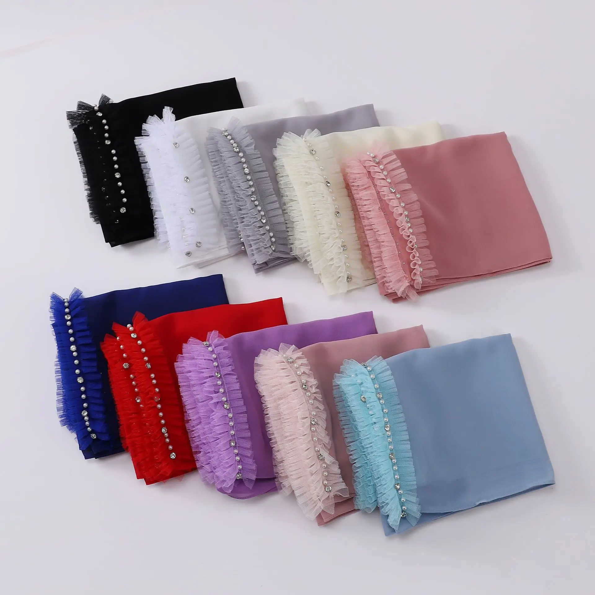 Laço feminino chiffon pérola contas cachecol simples hijab muçulmano cachecóis xales bandana envoltório véu turquia áfrica turbante 170*70cm     Novo