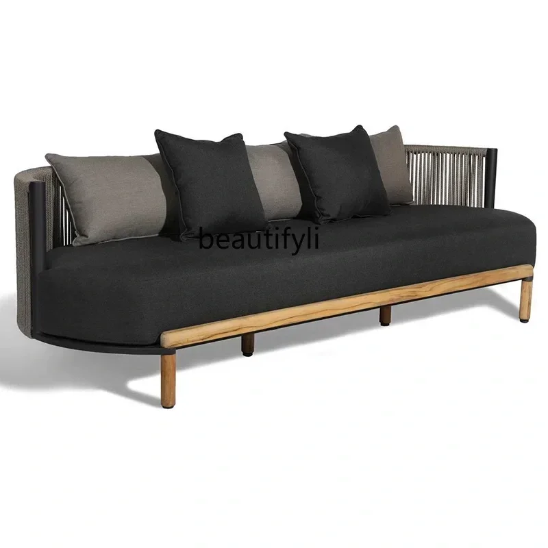 

A48 Nordic outdoor rattan leisure sofa courtyard garden open-air balcony leisure anti-corrosion solid wood rattan chair furnitur