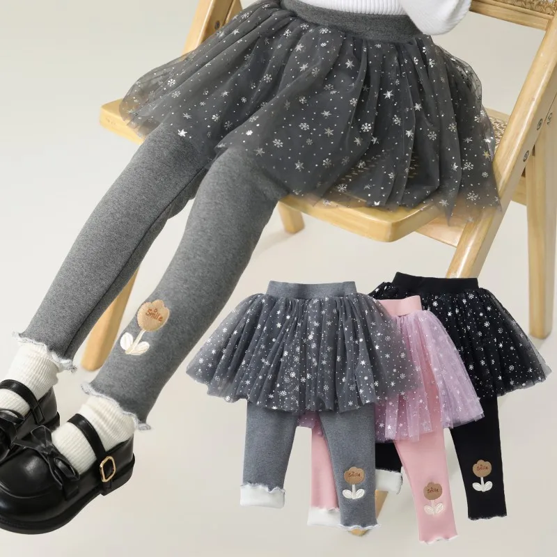 Girls Skirt-leggings Plus Velvet Pants for Kids Winter Warm Children Trousers Fleece Thicken Toddler Tights Baby Bottom Clothing