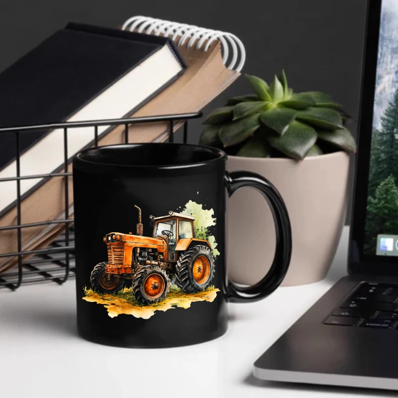 Tractor mug, black retro agricultural tractor design, suitable for coffee tea, breakfast, kitchen, gifts