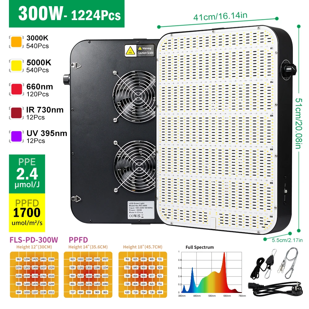Full Spectrum LED Grow Light Black Shell Cooling Fan Plant Light Indoor Greenhouse Tent Plant LED Grow Light