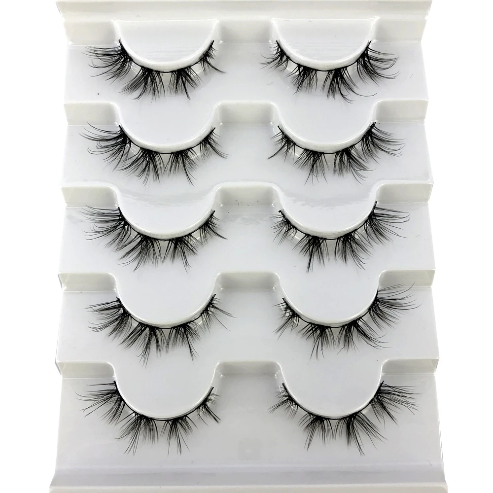 5 pairs Mink Eyelashes Full Strip Lash Extension Natural False Eyelashes Cross Cluster Fairy 3D Faux Big Eye Long Fake Lashes