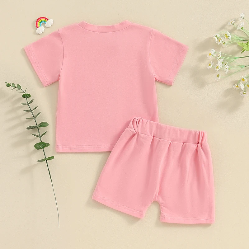 

Toddler Baby Girl Clothes Short Sleeve Letter Print T Shirt Tops and Stretch Shorts Newborn Girl Summer Outfit