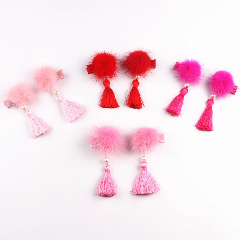 2pcs/lot Chinese Knot Hair Clips Ball Tassel Hairpin Kids girl Festival drama New year barette child hair accessories