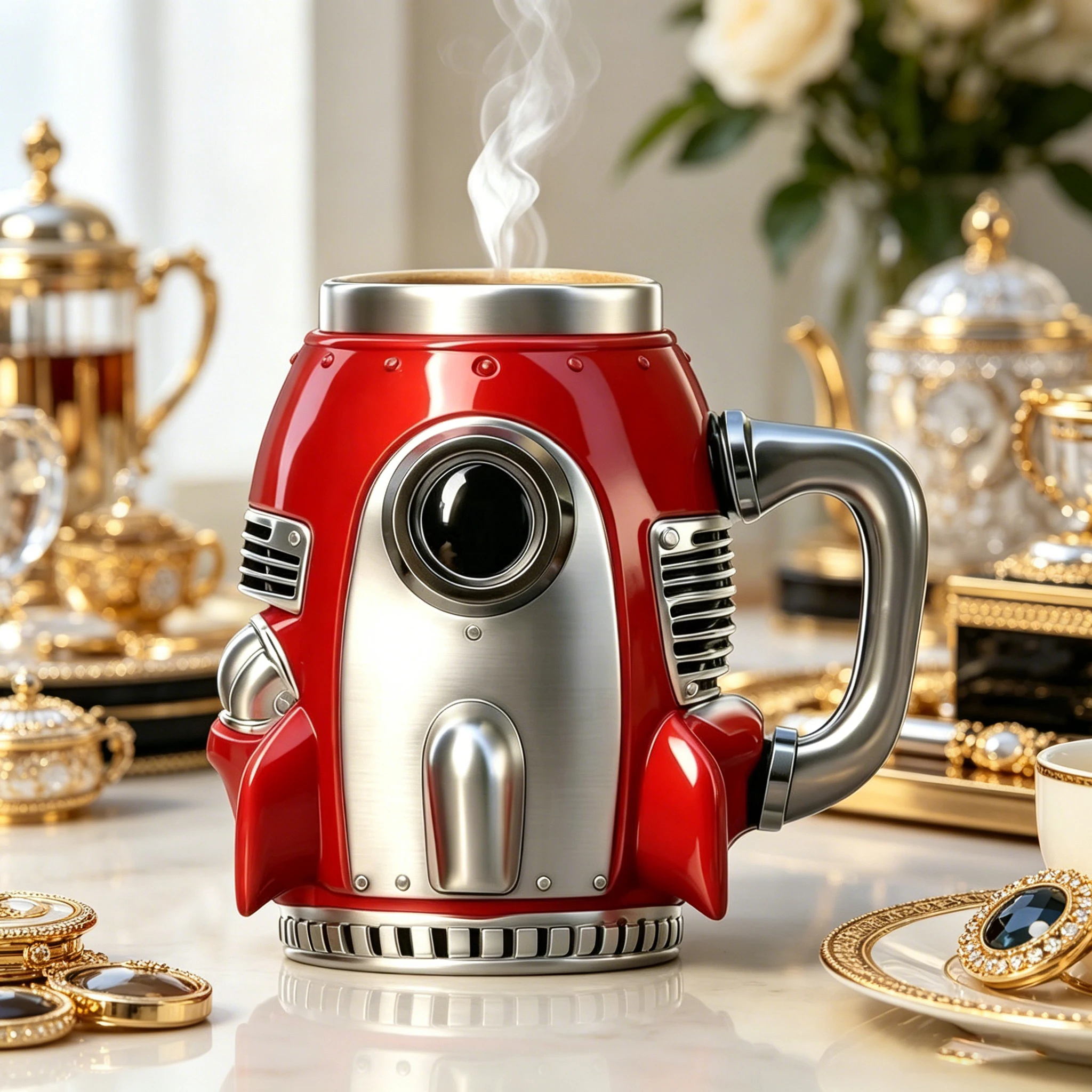 Engine coffee cup/rocket shaped coffee cup set, 304 stainless steel inner liner, durable resin shell, unique V8 car engine cylinder body and retro rocket ship design water cup, multifunctional and fun decorative desktop ornament - view 2