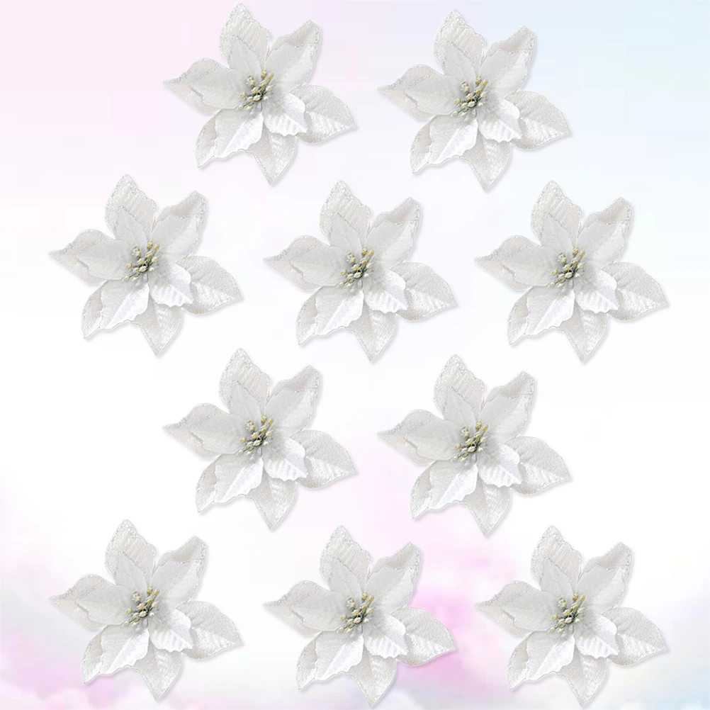 

10Pcs 13Cm Glitter Fake Flower Decor for Christmas Tree Wedding Centerpiece Table Ornament Home Landscape Display Artificial Red