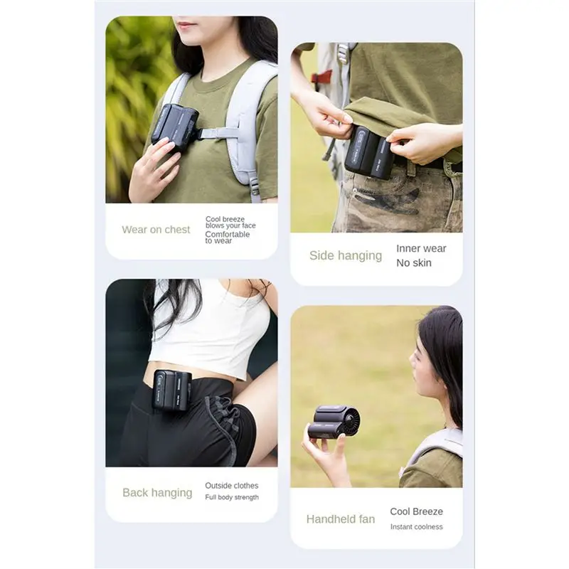 A005-2X USB Portable Personal Hanging Waist Fan 4500Mah Recharge Wearable Electric Fan Outdoor Sports Air Conditioner Fan-B